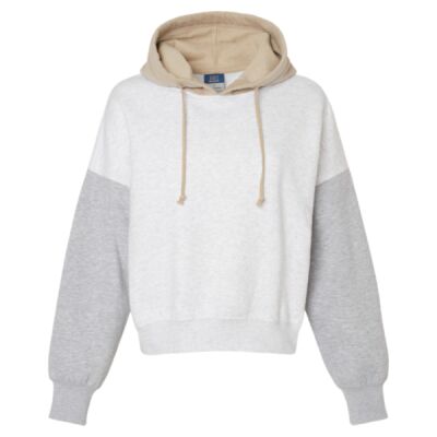 Women's Sueded Fleece Colorblocked Crop Hooded Sweatshirt Thumbnail