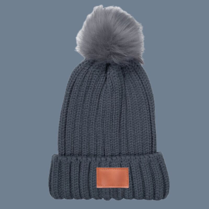 Three-Piece Rib Knit Fur Pom Winter Set Thumbnail