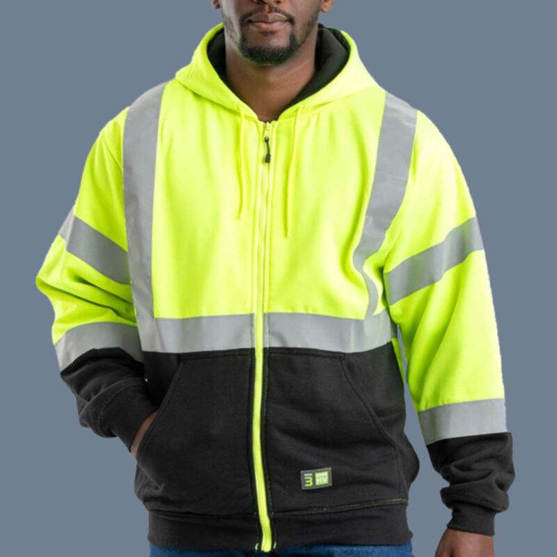 Men's Hi-Vis Class 3 Color Block Full-Zip Hooded Sweatshirt Thumbnail