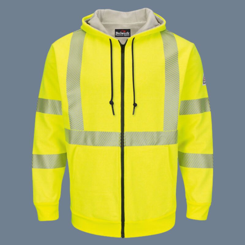 Men's Hi-Visibility Zip-Front Hooded Fleece Sweatshirt with Waffle Lining Thumbnail