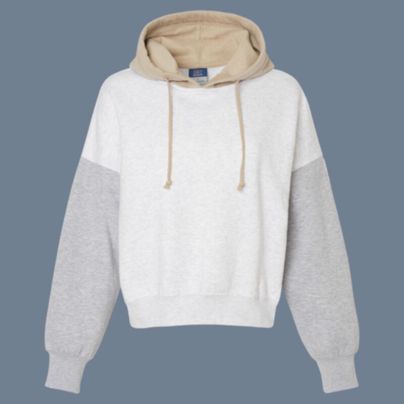 Women's Sueded Fleece Colorblocked Crop Hooded Sweatshirt Thumbnail