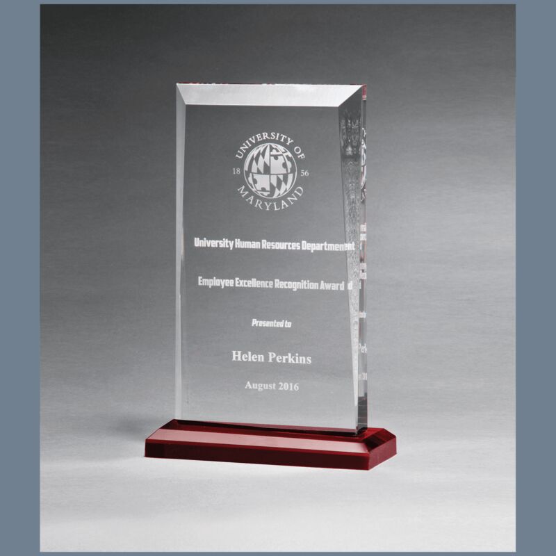  5" x 7 3/4" Apex Series Clear Acrylic Award with Red Highlights and Red Base Thumbnail
