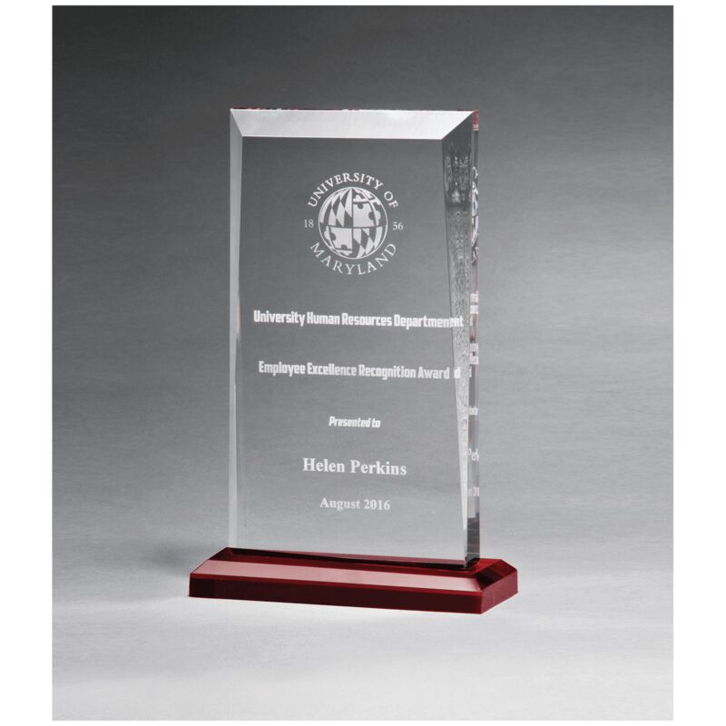  5" x 7 3/4" Apex Series Clear Acrylic Award with Red Highlights and Red Base Thumbnail
